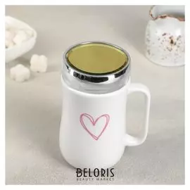 Кружка с зеркальной крышкой "Сердце" 450 мл 9,8х7,8х14,2 см
