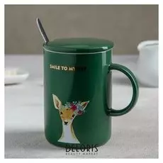 Кружка «В зоопарке», с керамической крышкой и ложкой, 400 мл, рисунок