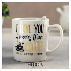 Кружка «Время кофе», с ложкой, надписи