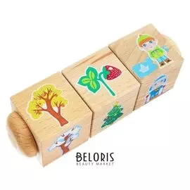 Кубики деревянные на оси «Времена года» 3 кубика