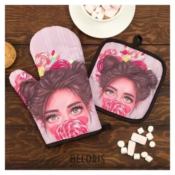 Кух. набор 2 пр. этель Love Life "Сладкоежка", прихв. 17*17 см, рукав. 26*16 см,100% п/э