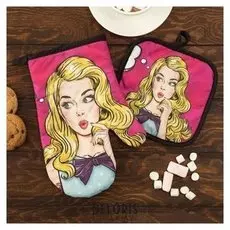 Кух. набор 2 пр. этель Love Life "Красотка", прихв. 17*17 см, рукав. 26*16 см,100% п/э