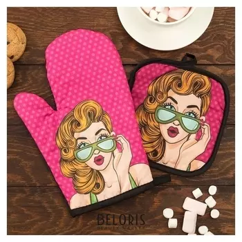 Кух. набор 2 пр. этель Love Life "Куколка", прихв. 17*17 см, рукав. 26*16 см,100% п/э