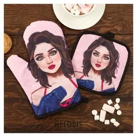 Кух. набор 2 пр. этель Love Life "Милашка", прихв. 17*17 см, рукав. 26*16 см,100% п/э