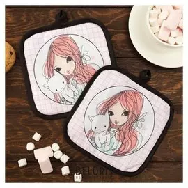 Кух. набор 2 пр. этель Love Life "Лея", прихв. 17*17 см - 2 шт,100% п/э