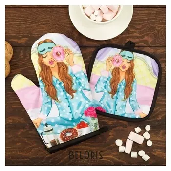 Кух. набор 2 пр. этель Love Life "Милая", прихв. 17*17 см, рукав. 26*16 см,100% п/э