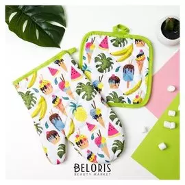 Кух. набор 2 пр. доляна "Summer",прихватка 16*16 см, рукавица 25*16 см,100% п/э