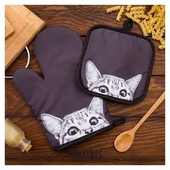 Кухонный набор этель Love Life «Кошечка» прихватка 17х17 см, рукав 26х16 см