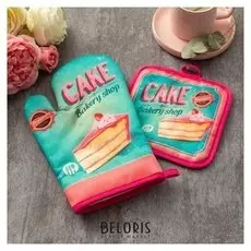 Кухонный набор «Доляна» Cake, прихватка 17х17 см, рукавица 26х16 см