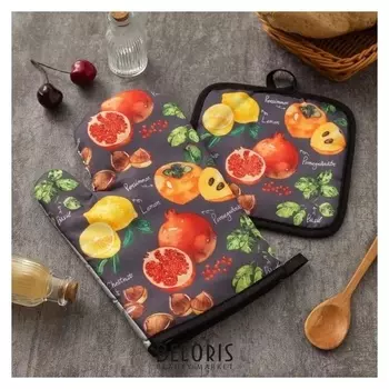 Кухонный набор доляна «Фрукты», прихватка 17х17 см, рукавица 26х16 см