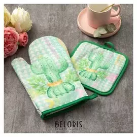 Кухонный набор доляна «Кактус» прихватка 17х17 см, рукавица 26х16 см