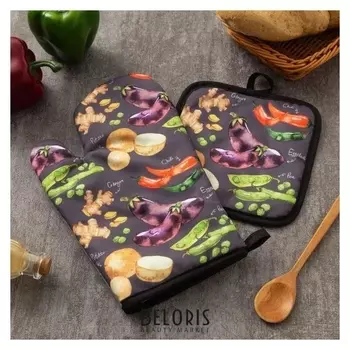 Кухонный набор доляна «Овощи», прихватка 17х17 см, рукавица 26х16 см
