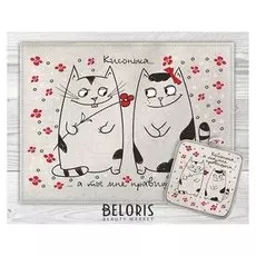 Кухонный набор котики парочка (Полотенце 45х60+прихватка 18х18) полулен, 160г/м