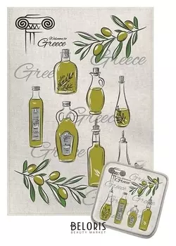 Кухонный набор оливковое масло (Полотенце 45х60+прихватка 18х18) полулен, 160г/м