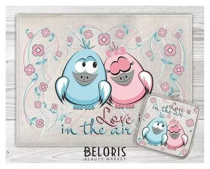 Кухонный набор птички парочка (Полотенце 45х60+прихватка 18х18) полулен, 160г/м