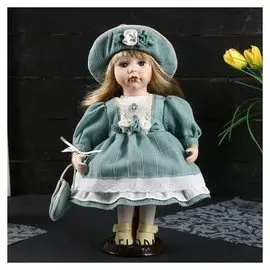 Кукла коллекционная Люда в платье цвета морской волны со шляпкой