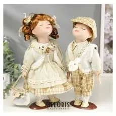 Кукла коллекционная парочка поцелуй набор 2 шт "Катя и саша в оливковых нарядах" 30 см