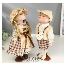 Кукла коллекционная парочка поцелуй набор 2 шт "Наташа и олег в нарядах в клетку" 30 см