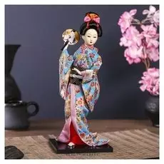 Кукла коллекционная "Японка в цветочном кимоно с опахало" 30х12,5х12,5 см