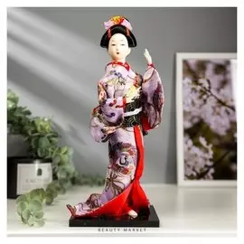 Кукла коллекционная "Японка в цветочном кимоно с бабочкой на руке" 30х12,5х12,5 см