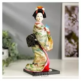 Кукла коллекционная "Японка в цветочном кимоно с бабочкой на руке" 25х9,5х9,5 см