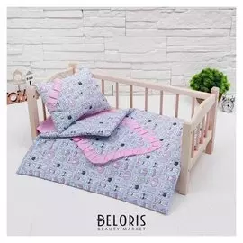 Кукольное постельное бельё «Котята на голубом» простынь, одеяло, 46×36 см,подушка: 23×17 см