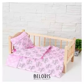 Кукольное постельное"Cовушки и звезды на розовом"простынь 46*36,одеяло,46*36,подушка 23*17