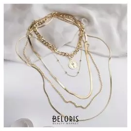 Кулон "Цепь" авангард, монета, 4 яруса, цвет золото, 35-70 см