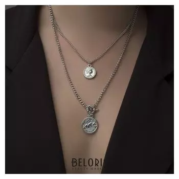 Кулон "Цепь" два медальона, цвет серебро, 50см