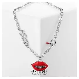 Кулон "Цепь" губы и спичка, цвет красный в серебре, 45см
