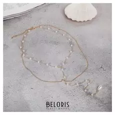 Кулон "Цепь" топ, жемчужная роса, цвет белый в золоте, 38см
