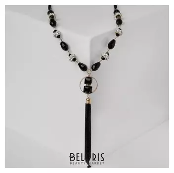 Кулон "Кисточка" бусины в кольце, цвет бело-чёрный в чёрном
