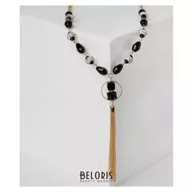 Кулон "Кисточка" бусины в кольце, цвет бело-чёрный в золоте