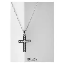 Кулон "Крестик" полый, цвет белый в серебре, 40 см