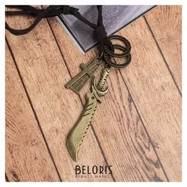 Кулон мужской "Резон" автомат, цвет чернёное золото на коричневом шнурке, 80см