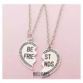 Кулон "Неразлучники" Best Friends. сердце, цвет чернёное серебро, 45 см