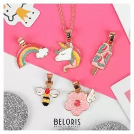 Кулон с 5 сменными подвесками "Фантастика", 40см, подвески цветной в золоте