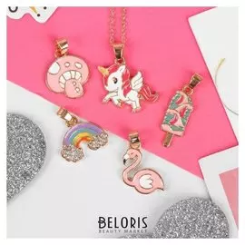 Кулон с 5 сменными подвесками "Фантазия", 40см, подвески цветной в золоте