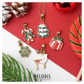 Кулон с 5 сменными подвесками "Новогодняя сказка" ёлка, подвески цветной в золоте