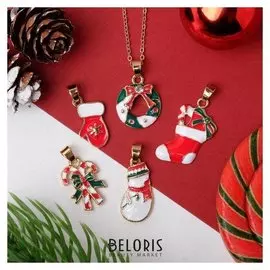 Кулон с 5 сменными подвесками "Новогодняя сказка" венок, подвески цветной в золоте