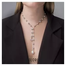 Кулон с жемчугом "Цепь" импровизация, цвет белый в серебре, 40 см