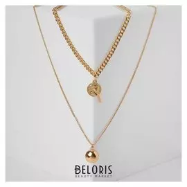 Кулон тройной "Цепь" сталь, шар, цвет золото, 78 см