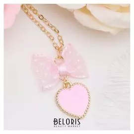 Кулон "Выбражулька" сердечко с бантом, цвет розовый в золоте