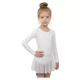 Купальник для хореографии х/б, длинный рукав, юбка-сетка, размер 32, цвет белый