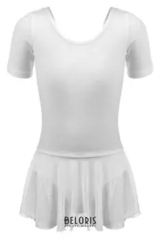 Купальник для хореографии х/б, короткий рукав, юбка-сетка, размер 34, цвет белый