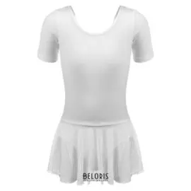 Купальник для хореографии х/б, короткий рукав, юбка-сетка, размер 36, цвет белый