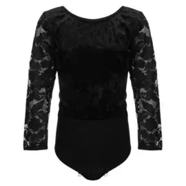 Купальник гимнастический, бархат/гипюр, цвет чёрный, размер 44