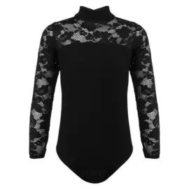 Купальник гимнастический с вырезом на спине, гипюр, цвет чёрный, размер 44