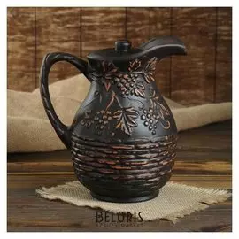 Кувшин "Лоза", с крышкой, красная глина, 2 л