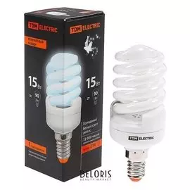 Лампа энергосберегающая TDM клл-fsт2 "Компакт", е14, 15 Вт, 4000 К, 40 х 98 мм